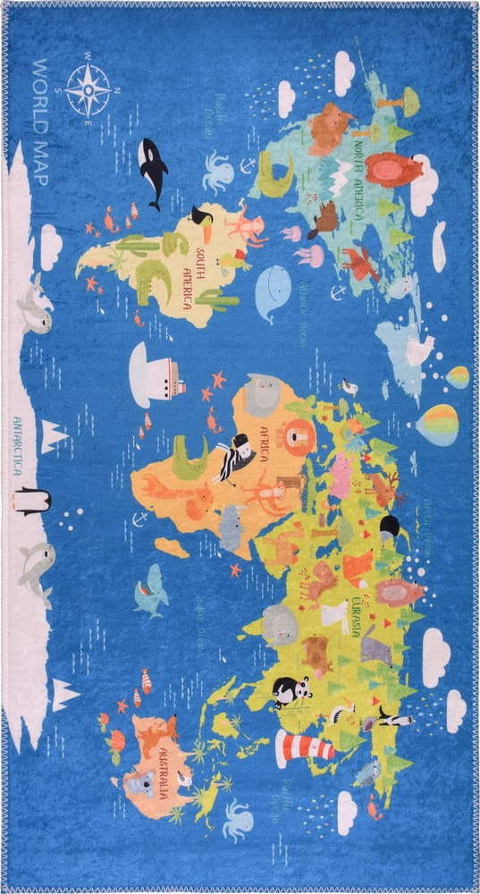 Modrý pratelný dětský koberec 80x120 cm Animal Atlas – Vitaus Vitaus