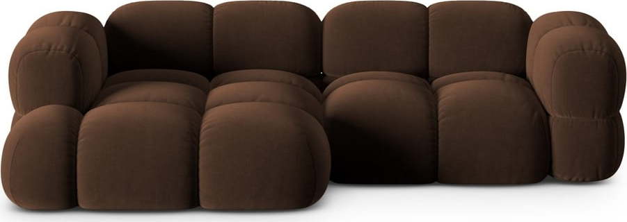 Tmavě hnědá sametová rohová pohovka (levý roh/s lenoškou) Loretto – Cosmopolitan Design Cosmopolitan design