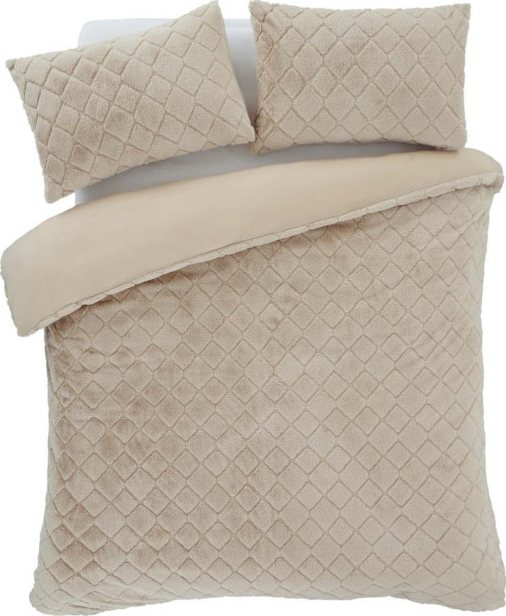 Béžové povlečení na dvoulůžko/prodloužené z mikroplyše 230x220 cm Cosy Diamond – Catherine Lansfield Catherine Lansfield