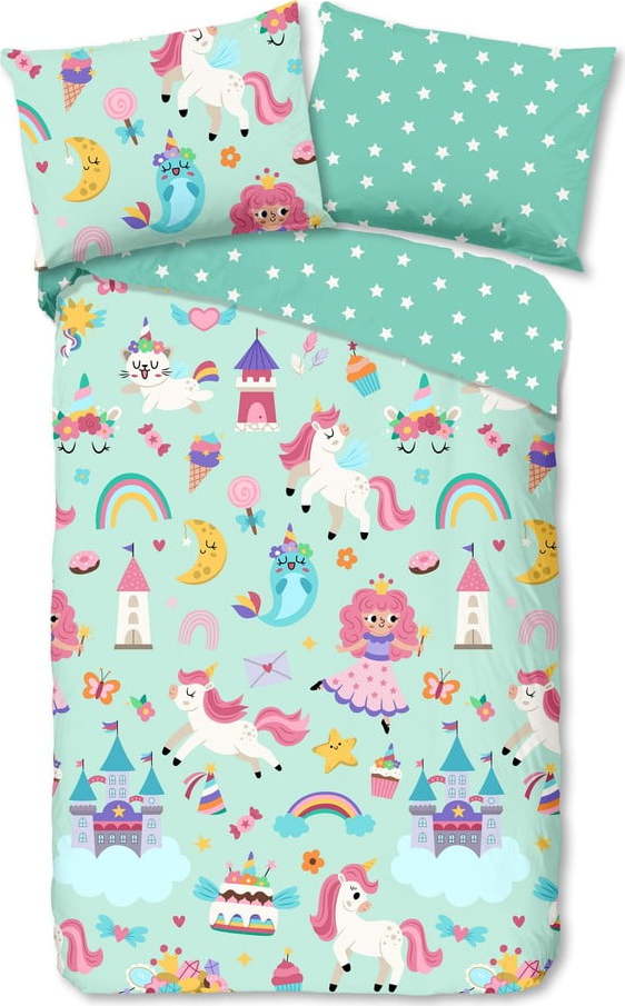 Bavlněné dětské povlečení na jednolůžko v mentolové barvě 140x200 cm Fantastic – Good Morning GOOD MORNING