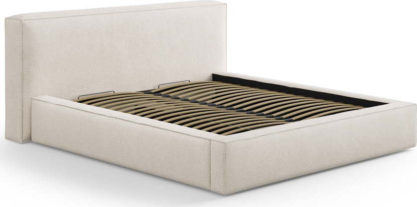 Krémová čalouněná dvoulůžková postel s úložným prostorem s roštem 180x200 cm Simon Olivia – Micadoni Micadoni