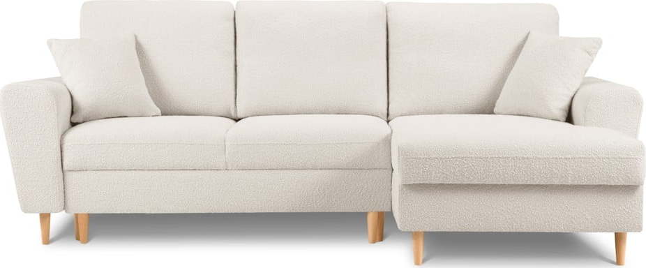 Béžová rozkládací/s úložným prostorem rohová pohovka z textilie bouclé (pravý roh/s lenoškou) Kyoto – Cosmopolitan Design Cosmopolitan design
