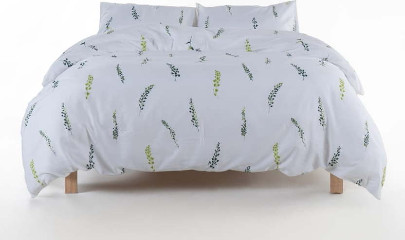 Bílé/zelené povlečení na dvoulůžko/prodloužené z bavlněného saténu 240x220 cm Marseille Floral – Mila Home Luxury Mila Home Luxury