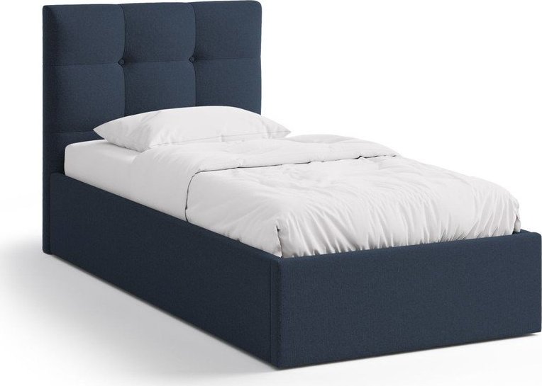 Modrá čalouněná jednolůžková postel s úložným prostorem s roštem 90x200 cm Phaedra – Micadoni Micadoni