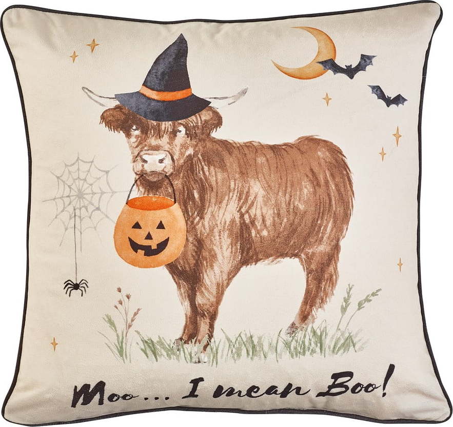 Dekorační polštář s haloweenským motivem 45x45 cm Halloween Highland Cow – Catherine Lansfield Catherine Lansfield