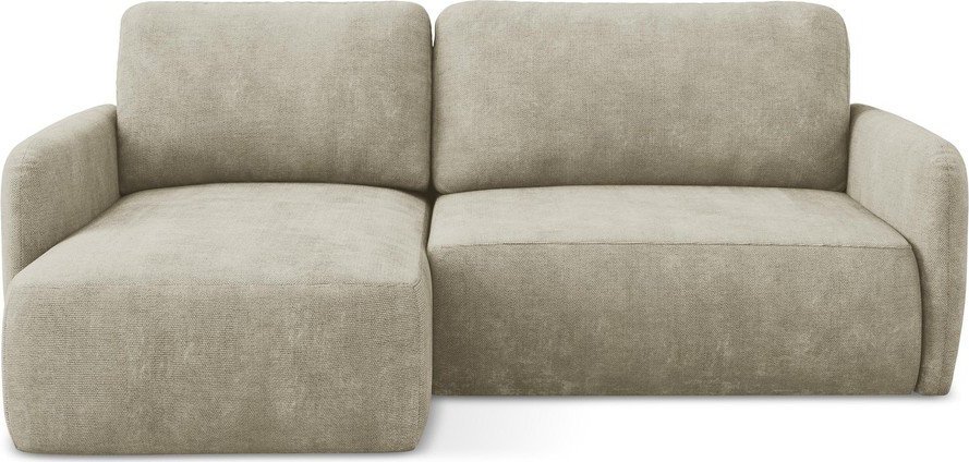 Béžová žinylková rozkládací/s úložným prostorem rohová pohovka (levý roh/s lenoškou) Lilo – Makamii Makamii