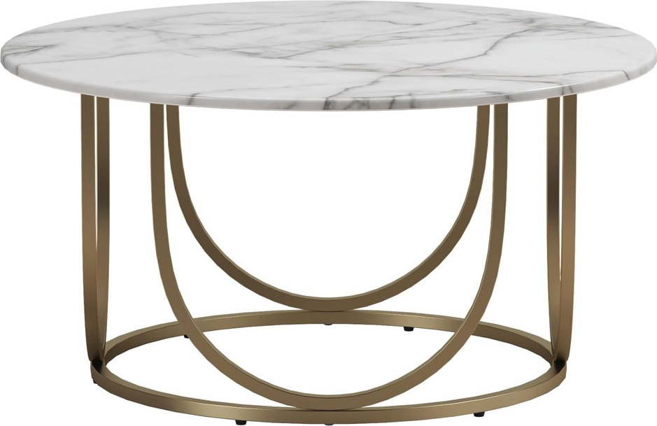 Bílý/ve zlaté barvě kulatý konferenční stolek s deskou v dekoru mramoru ø 79 cm Gwyneth – CosmoLiving by Cosmopolitan CosmoLiving by Cosmopolitan