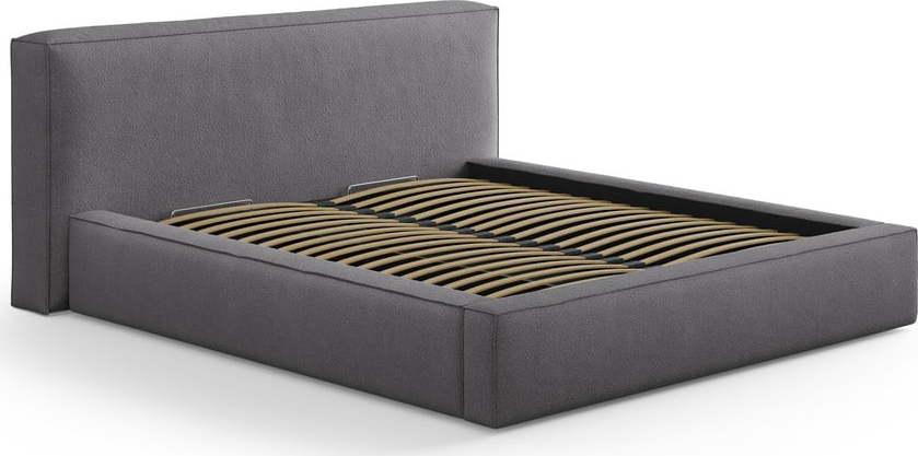 Tmavě šedá čalouněná dvoulůžková postel s úložným prostorem s roštem 180x200 cm Simon Olivia – Micadoni Micadoni