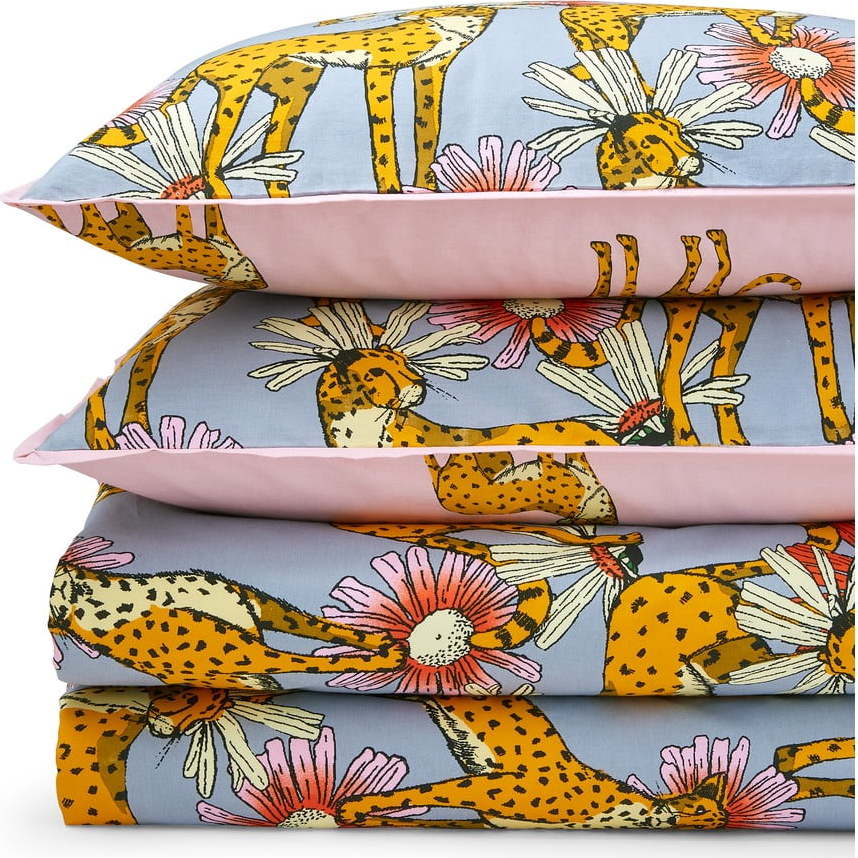 Růžové/šedé bavlněné povlečení na jednolůžko 135x200 cm Untamed Cheetah – Their Nibs Their Nibs