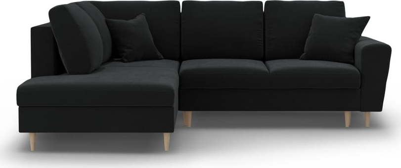Černá sametová rozkládací/s úložným prostorem rohová pohovka (levý roh/do L) Kyoto – Cosmopolitan Design Cosmopolitan design