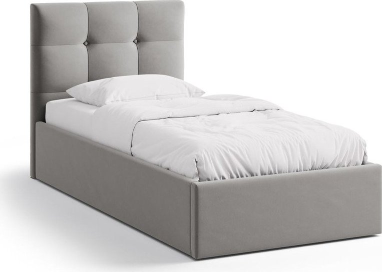 Šedá čalouněná jednolůžková postel s úložným prostorem s roštem 90x200 cm Phaedra – Micadoni Micadoni