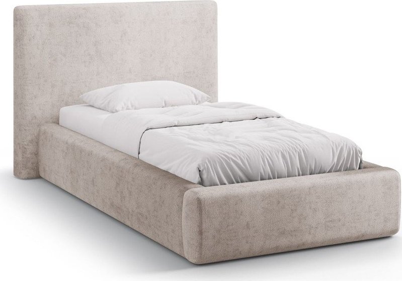 Béžová čalouněná jednolůžková postel s úložným prostorem s roštem 90x200 cm Amy – Micadoni Micadoni