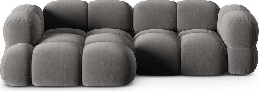 Šedá sametová rohová pohovka (levý roh/s lenoškou) Loretto – Cosmopolitan Design Cosmopolitan design