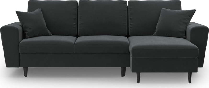 Tmavě šedá sametová rozkládací/s úložným prostorem rohová pohovka Kyoto – Cosmopolitan Design Cosmopolitan design