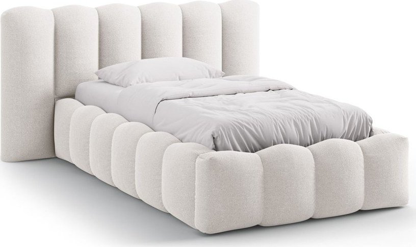 Krémová čalouněná jednolůžková postel s úložným prostorem s roštem 90x200 cm Lupine – Micadoni Micadoni