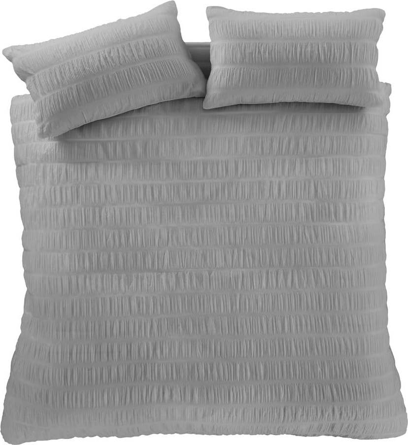 Šedé krepové povlečení na dvoulůžko/prodloužené 230x220 cm Seersucker – Catherine Lansfield Catherine Lansfield