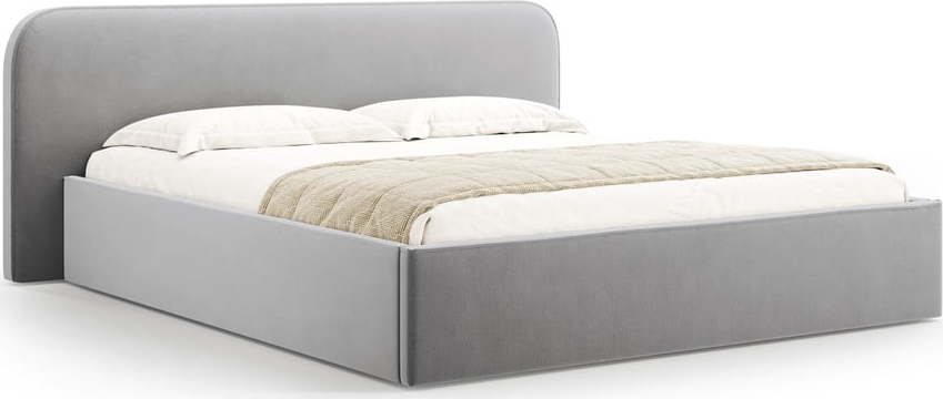Světle šedá čalouněná dvoulůžková postel s úložným prostorem s roštem 160x200 cm Elizabeth – Micadoni Micadoni