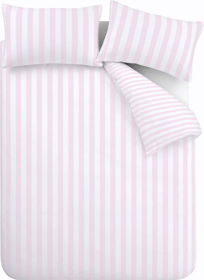 Bílé/růžové povlečení na dvoulůžko/prodloužené 230x220 cm Stripe Tease – Sassy B Sassy B