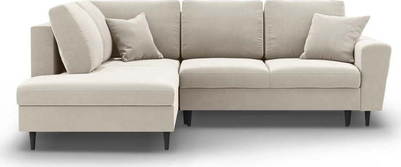 Béžová sametová rozkládací/s úložným prostorem rohová pohovka (levý roh/do L) Kyoto – Cosmopolitan Design Cosmopolitan design