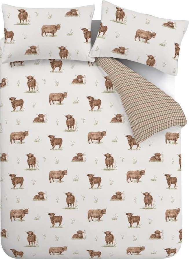 Hnědé/béžové povlečení na dvoulůžko 200x200 cm Angus Highland Cow – Catherine Lansfield Catherine Lansfield
