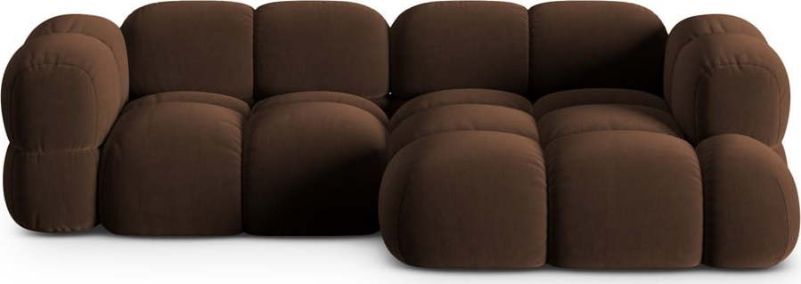 Tmavě hnědá sametová rohová pohovka (pravý roh/s lenoškou) Loretto – Cosmopolitan Design Cosmopolitan design