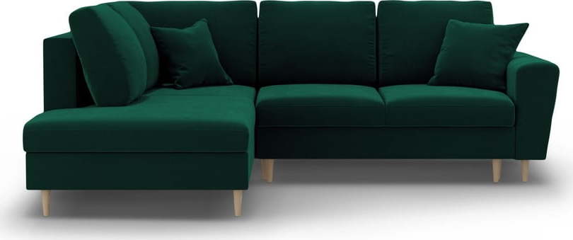 Zelená sametová rozkládací/s úložným prostorem rohová pohovka (levý roh/do L) Kyoto – Cosmopolitan Design Cosmopolitan design