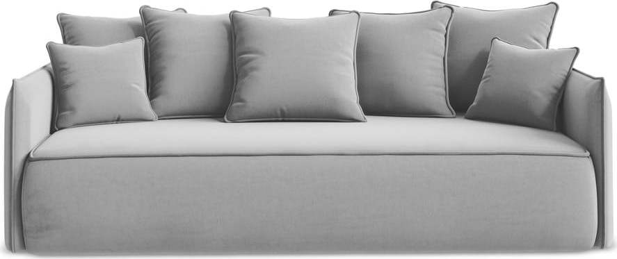 Světle šedá sametová rozkládací/s úložným prostorem pohovka 225 cm Hula – Makamii Makamii