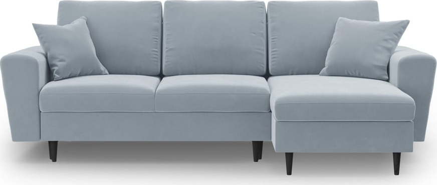 Světle modrá sametová rozkládací/s úložným prostorem rohová pohovka Kyoto – Cosmopolitan Design Cosmopolitan design