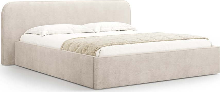 Béžová čalouněná dvoulůžková postel s úložným prostorem s roštem 140x200 cm Elizabeth – Micadoni Micadoni