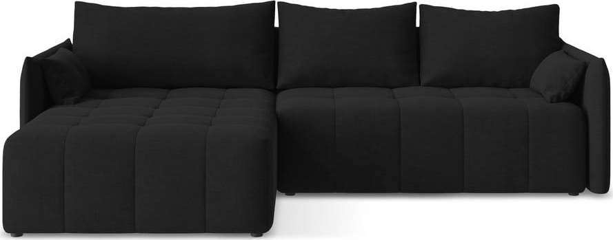 Černá rozkládací/s úložným prostorem rohová pohovka (levý roh/s lenoškou) Moku – Makamii Makamii