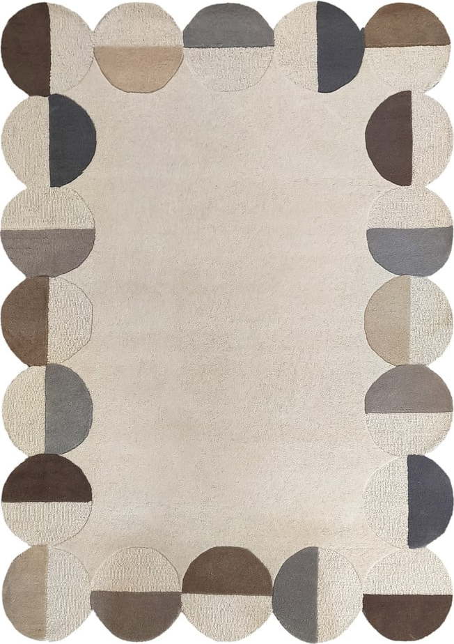 Šedobéžový ručně tkaný vlněný koberec 200x290 cm Mia Scallop Frame – Flair Rugs Flair Rugs