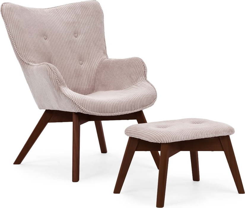 Světle růžové manšestrové křeslo s podnožkou Niko – Ropez Ropez