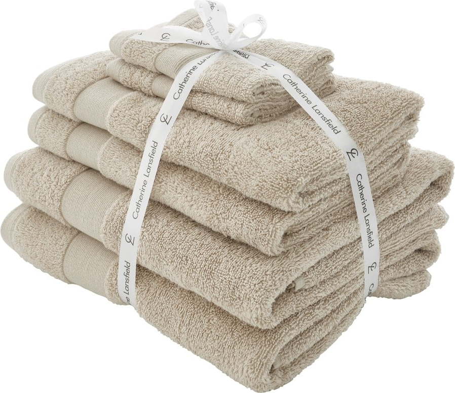 Béžové froté bavlněné ručníky a osušky v sadě 6 ks Anti-Bacterial – Catherine Lansfield Catherine Lansfield