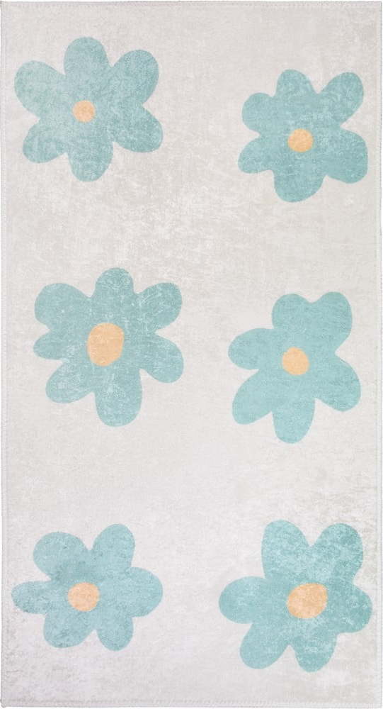 Pratelný dětský koberec v mentolové barvě/slonovinový 80x150 cm Cute Flowers Green – Vitaus Vitaus