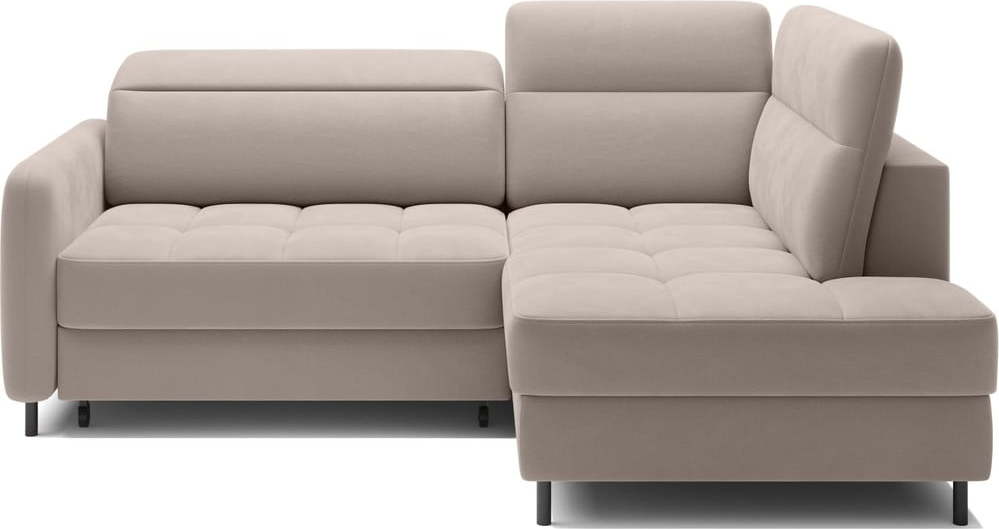 Světle hnědá sametová rozkládací/s úložným prostorem rohová pohovka (pravý roh/do L) Barea – ELTAP ELTAP