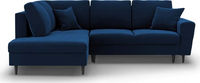 Modrá sametová rozkládací/s úložným prostorem rohová pohovka (levý roh/do L) Kyoto – Cosmopolitan Design Cosmopolitan design