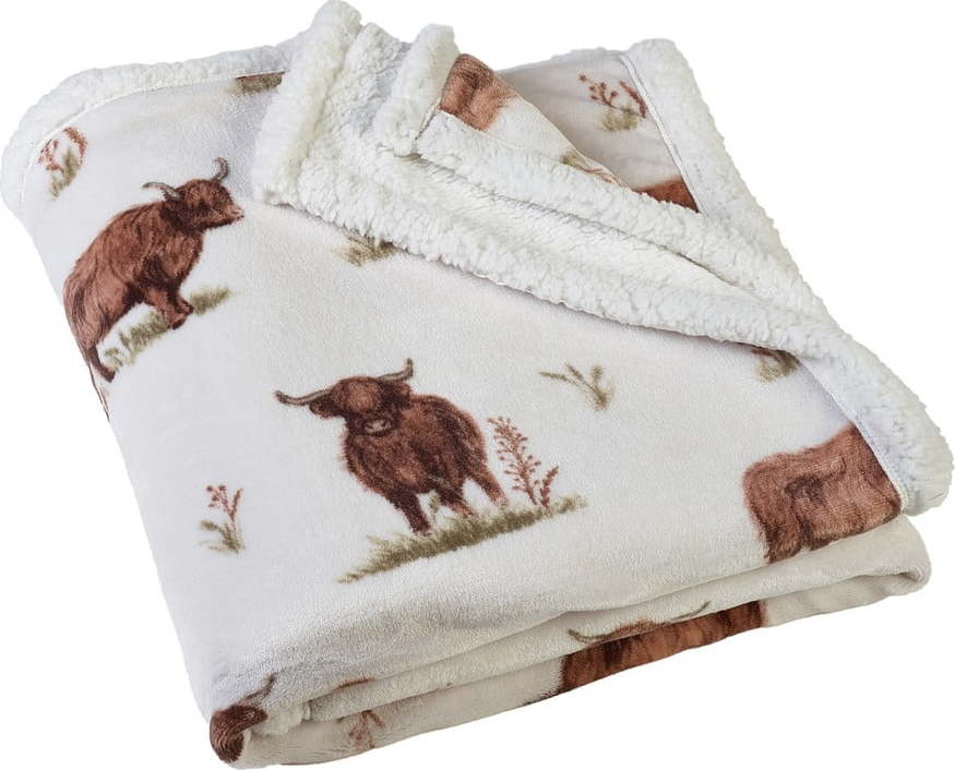 Hnědá/béžová deka z mikroplyše 130x170 cm Angus Highland Cow – Catherine Lansfield Catherine Lansfield