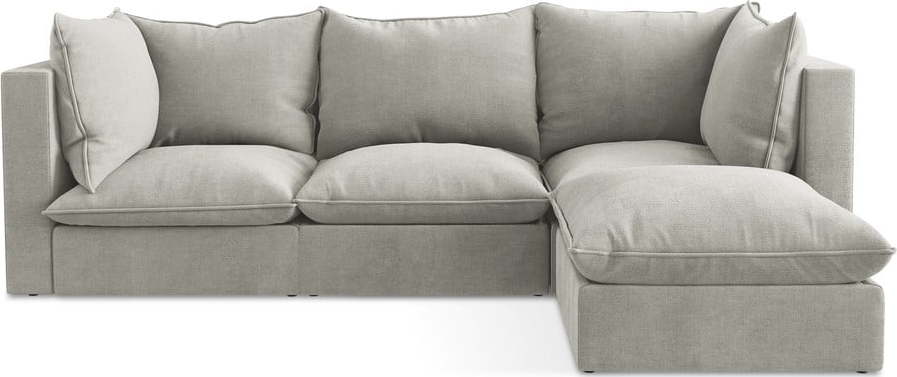 Světle šedá rohová pohovka (pravý roh/s lenoškou) Manao – Makamii Makamii