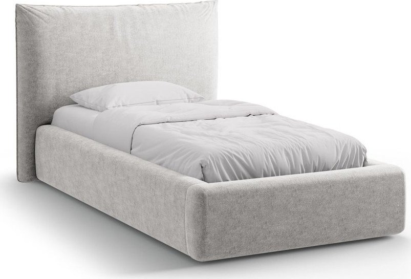 Světle šedá čalouněná jednolůžková postel s úložným prostorem s roštem 90x200 cm Kaelle – Micadoni Micadoni