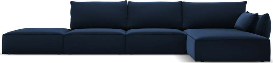 Tmavě modrá sametová rohová pohovka (pravý roh/s lenoškou) Vanda – Mazzini Sofas Mazzini Sofas