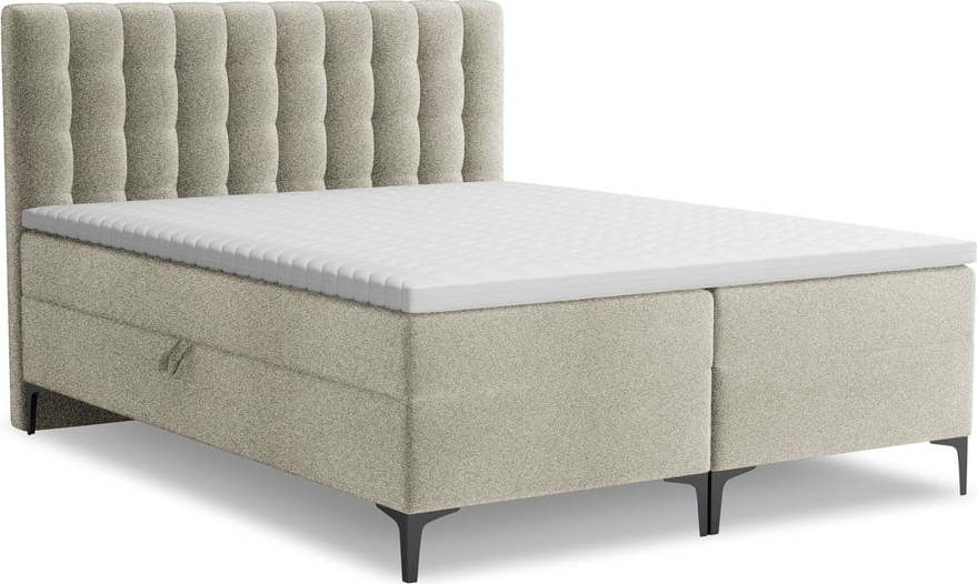Taupe boxspring postel s úložným prostorem 180x200 cm Puhala – Makamii Makamii