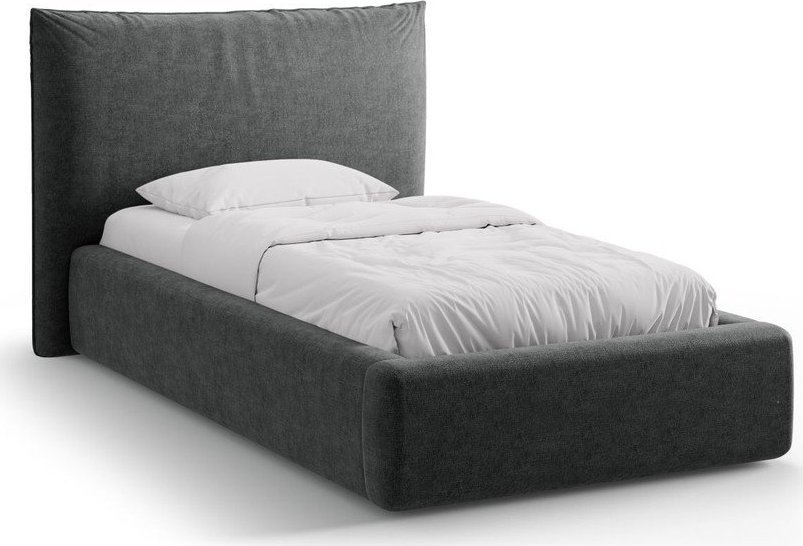 Tmavě šedá čalouněná jednolůžková postel s úložným prostorem s roštem 90x200 cm Kaelle – Micadoni Micadoni