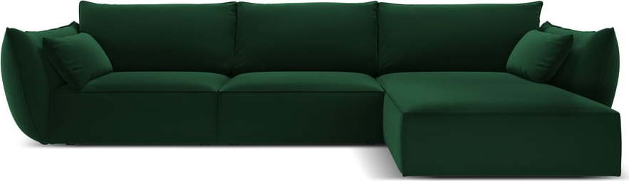 Tmavě zelená sametová rohová pohovka (pravý roh/s lenoškou) Vanda – Mazzini Sofas Mazzini Sofas