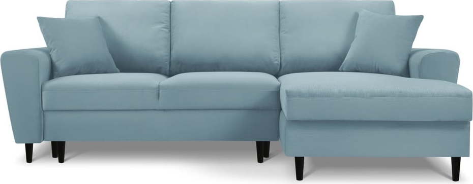 Světle modrá manšestrová rozkládací/s úložným prostorem rohová pohovka (pravý roh/s lenoškou) Kyoto – Cosmopolitan Design Cosmopolitan design