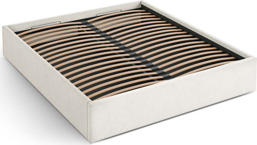 Krémová čalouněná dvoulůžková postel s úložným prostorem/bez čela s roštem 180x200 cm Susan – Micadoni Micadoni