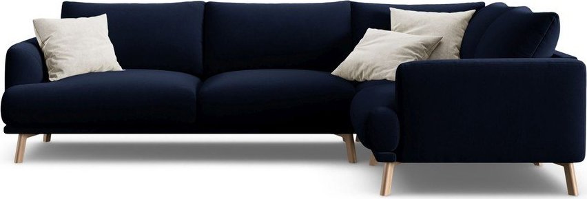 Tmavě modrá sametová rohová pohovka (pravý roh/do L) Naomi – Micadoni Micadoni