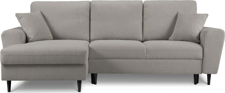 Světle šedá rozkládací/s úložným prostorem rohová pohovka z textilie bouclé (levý roh/s lenoškou) Kyoto – Cosmopolitan Design Cosmopolitan design