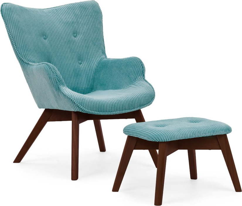 Tyrkysové manšestrové křeslo s podnožkou Niko – Ropez Ropez
