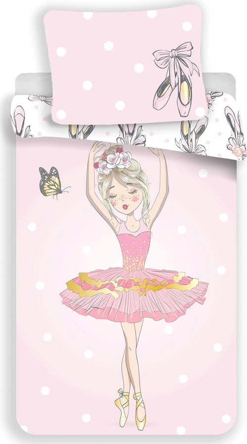 Růžové bavlněné dětské povlečení na jednolůžko 140x200 cm Ballerina – Jerry Fabrics Jerry Fabrics