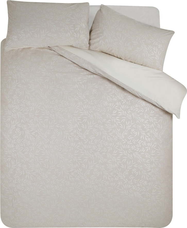 Šedobéžové povlečení na dvoulůžko/prodloužené z žakáru 230x220 cm Corded Leaves – Catherine Lansfield Catherine Lansfield